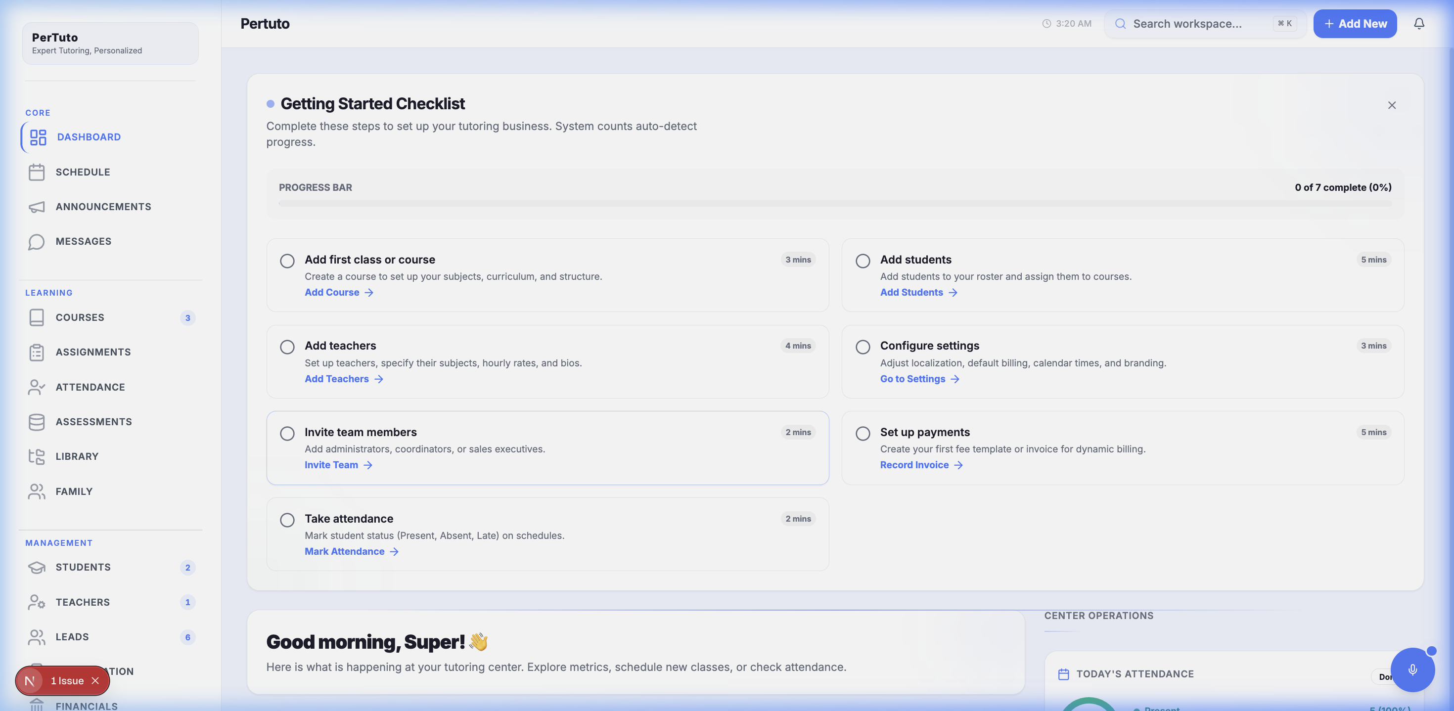 PerTuto parent portal showing detailed student progress and grade history