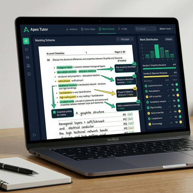 Mark Scheme Analysis showing annotated exam paper with marking criteria